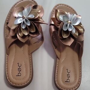 B.O.C Gold Floral Slide Sandals